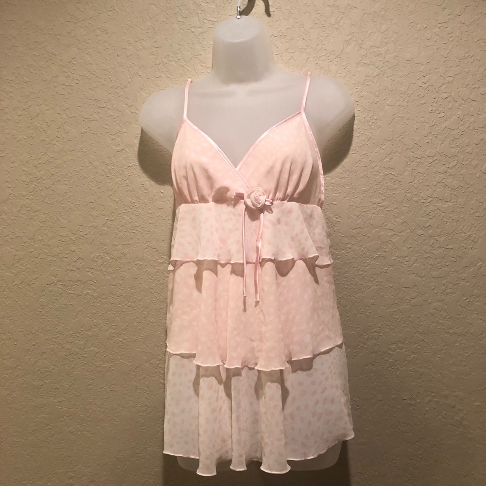 {Vintage} Tiered baby pink/cream chemise w/rose